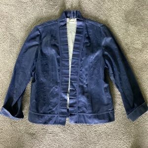 Chico’s Ruffled Jacket Blue Floral Pattern